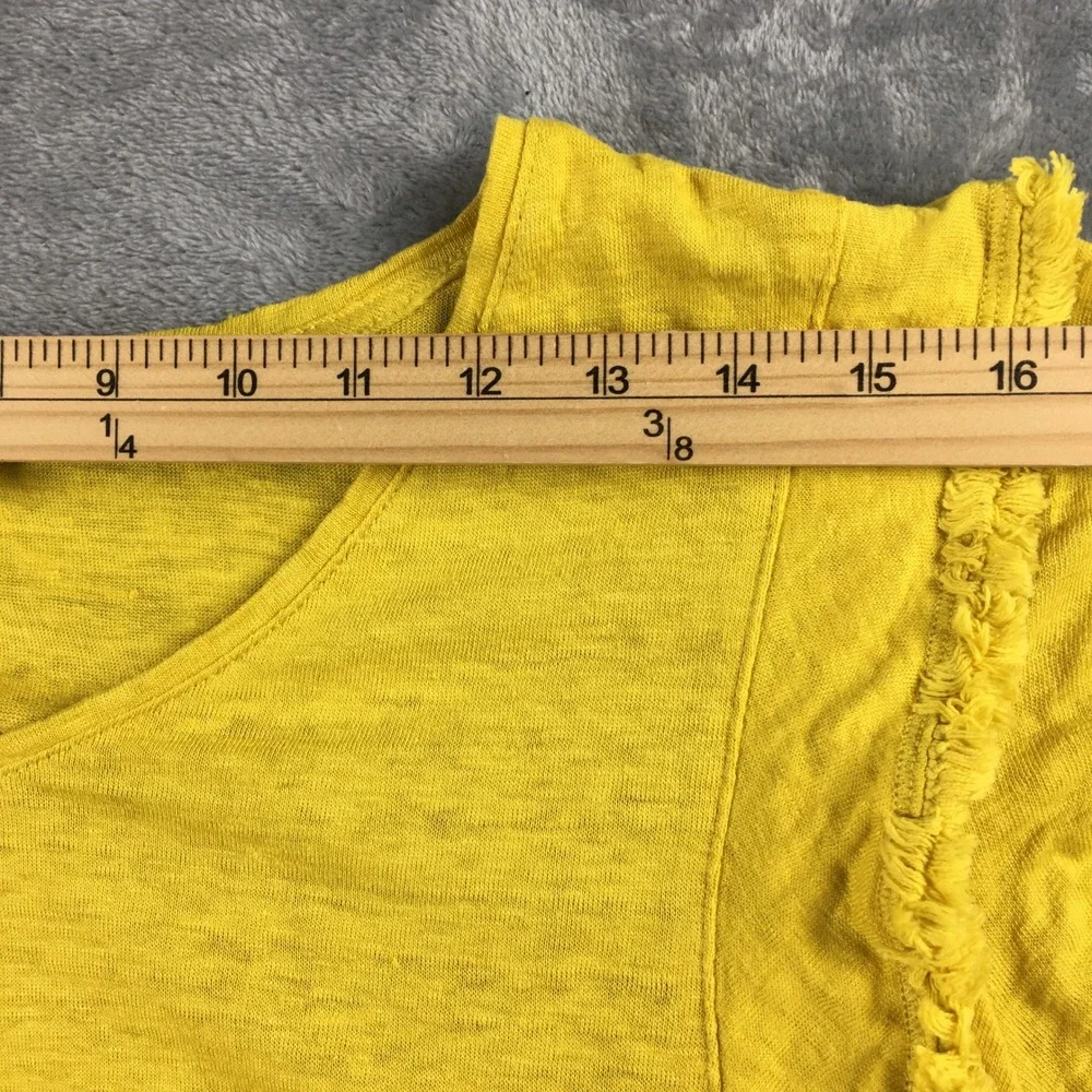 Chicos 100% Linen Yellow Top‎ XL Size 3 Fringe Trim  Boho Bright Summer Vacation